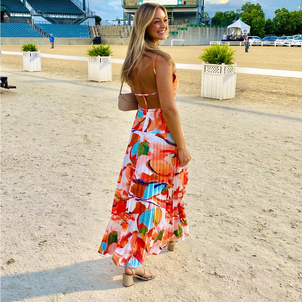 Colorful Abstract Print Maxi Dress - Orange Multi